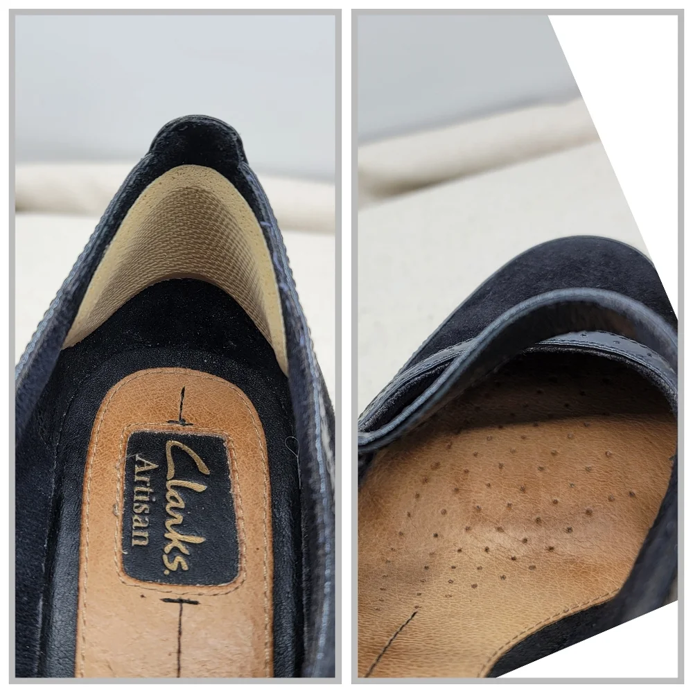 Clarks Artisan Diamond Shine Mary Jane Pumps Black Suede Patent 10" Footbed - Picture 13 of 15